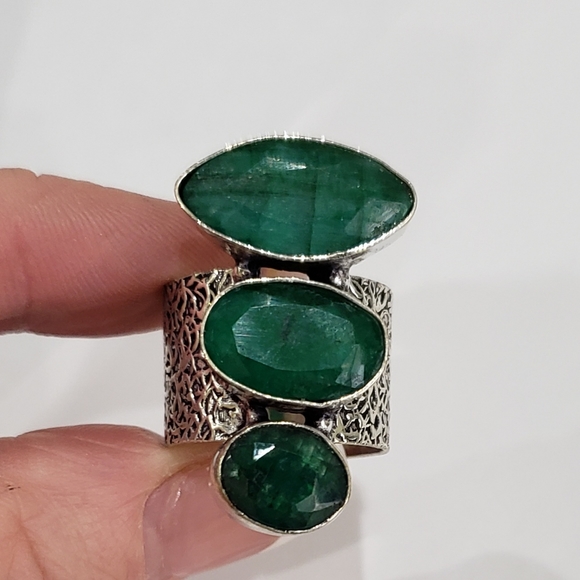 Sakota, Emerald gemstone 925 silver ring - Picture 2 of 15